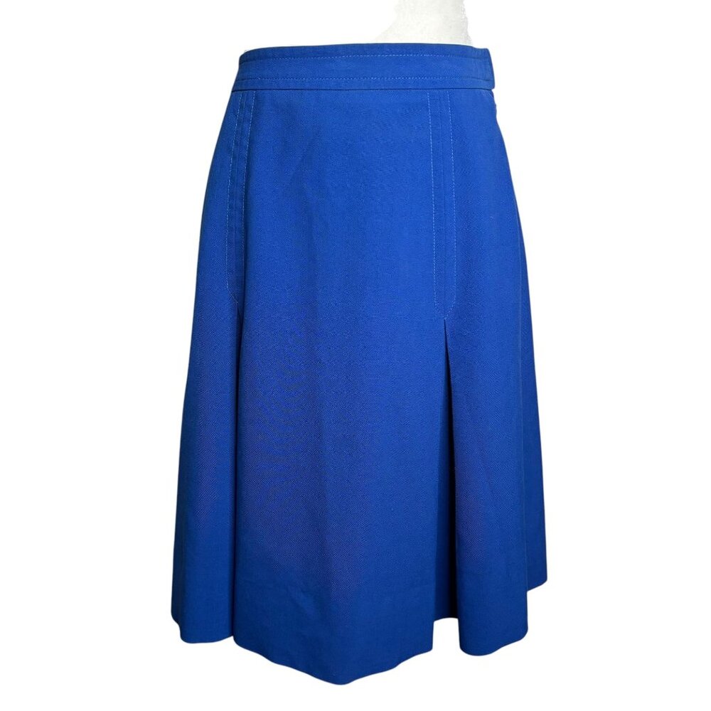 Vintage 70s Stan Herman TWA Blue A Line Wool Skirt Size Small Side Zipper Union